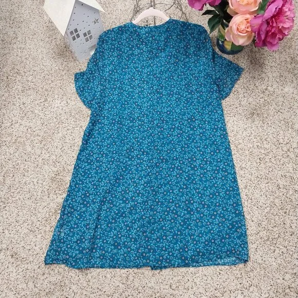 3603 Size Large Time and True Dark Teal Floral Lined Dress. - Picture 5 of 7